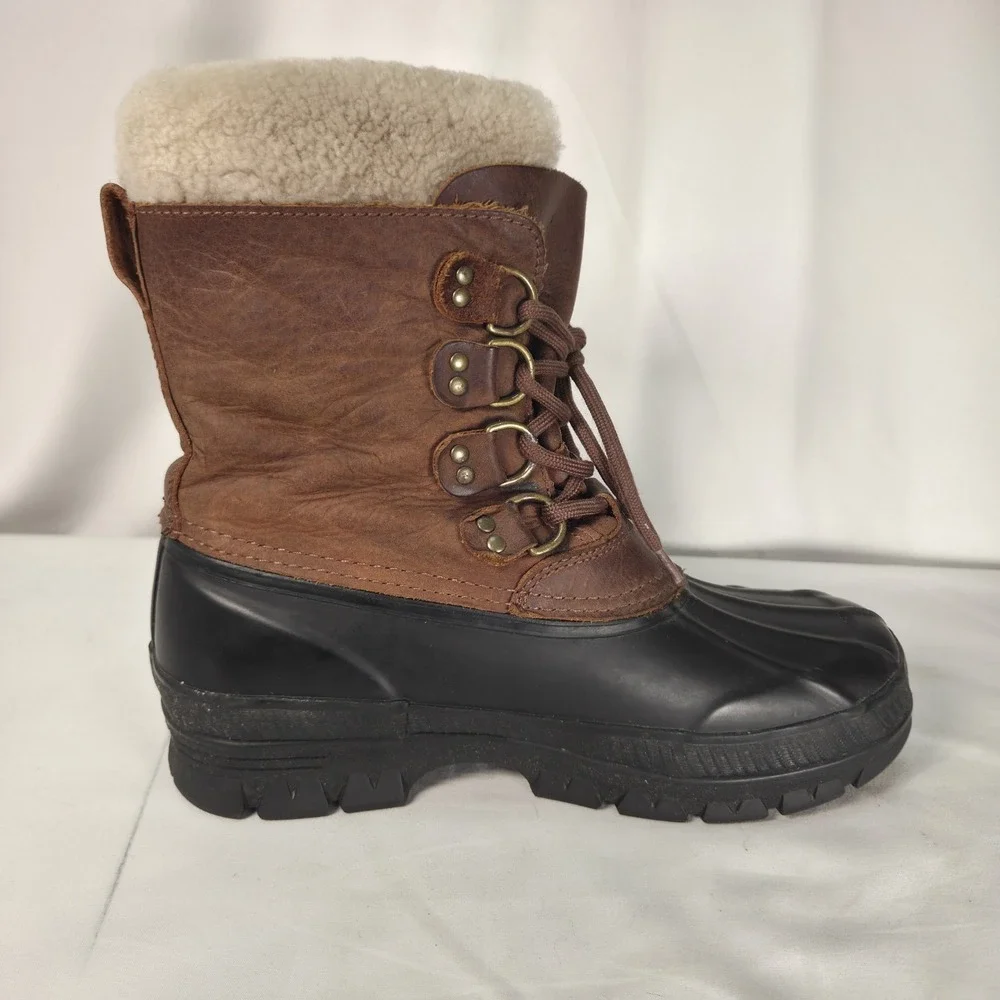 Polo Ralph Lauren Landen Leather Shearling Duck Winter Rain Boots Mens 7 Classic